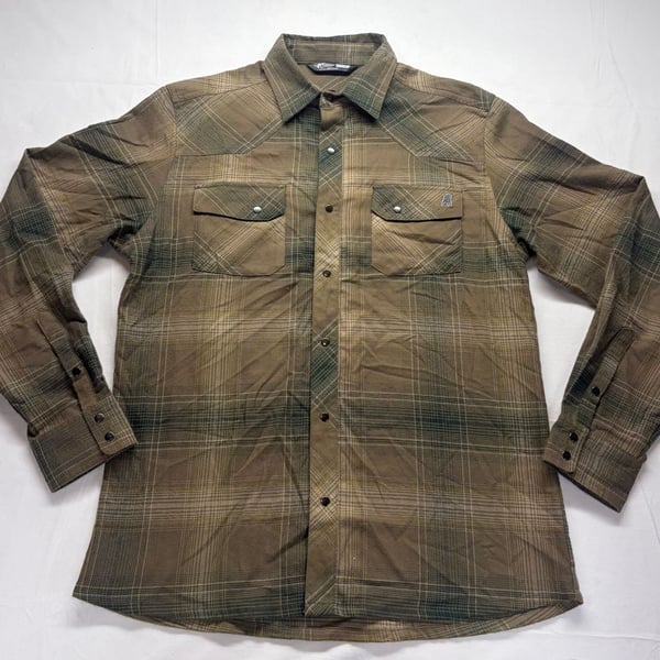Stone Glacier Timber Butte Snap Shirt Size Medium Long Sleeve Plaid Brown