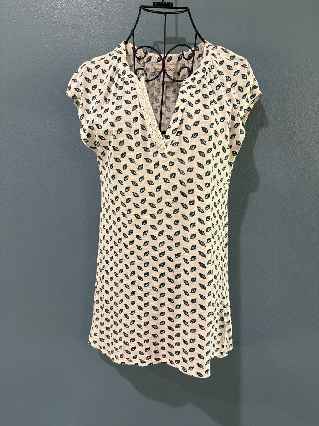 Bob Timberlake Leaf Print Tunic Blouse Size XS Green White Viscose 2