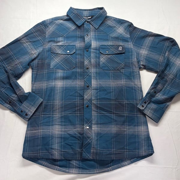 Stone Glacier Timber Butte Snap Shirt Size Medium Blue Plaid Long Sleeve