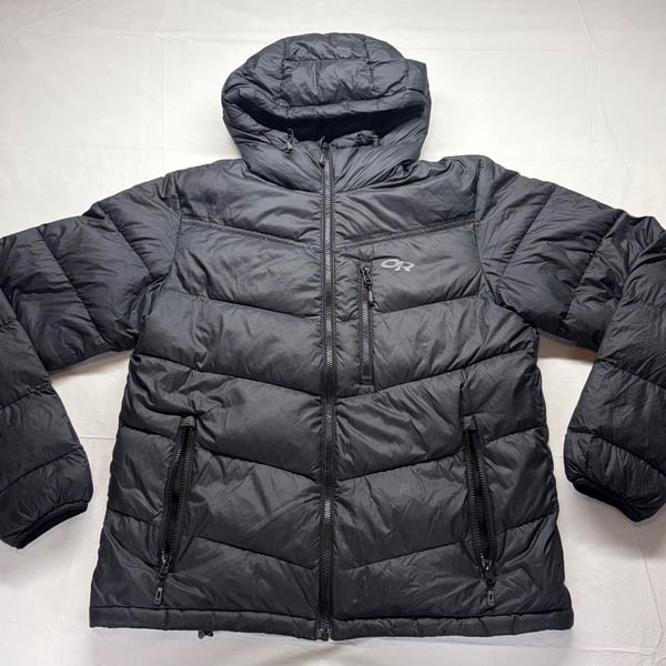 Outdoor Research Down Jacket Size M Black Hooded Puffer