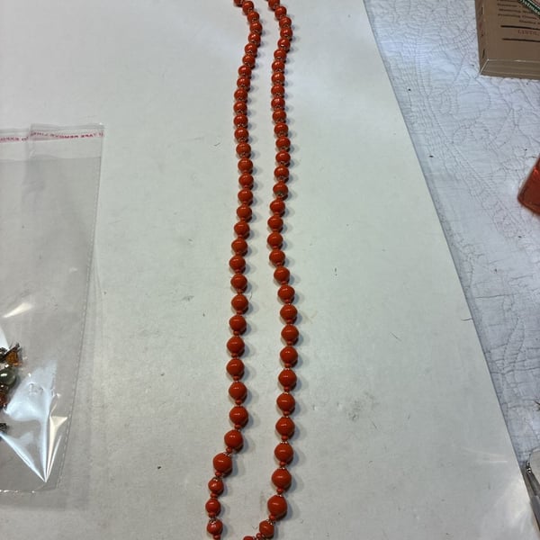 Vintage Hong Kong Orange Beaded Pendant Necklace Gold Tone Jewelry
