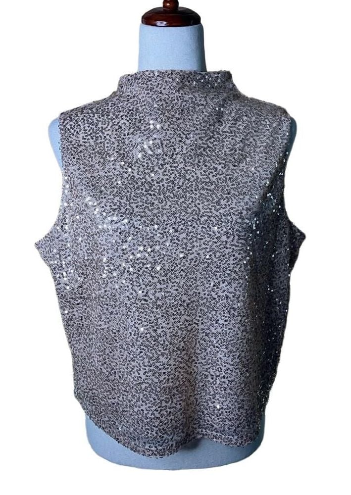 Melrose and Market Sequined Sleeveless Turtleneck Size L Rose Gold 2