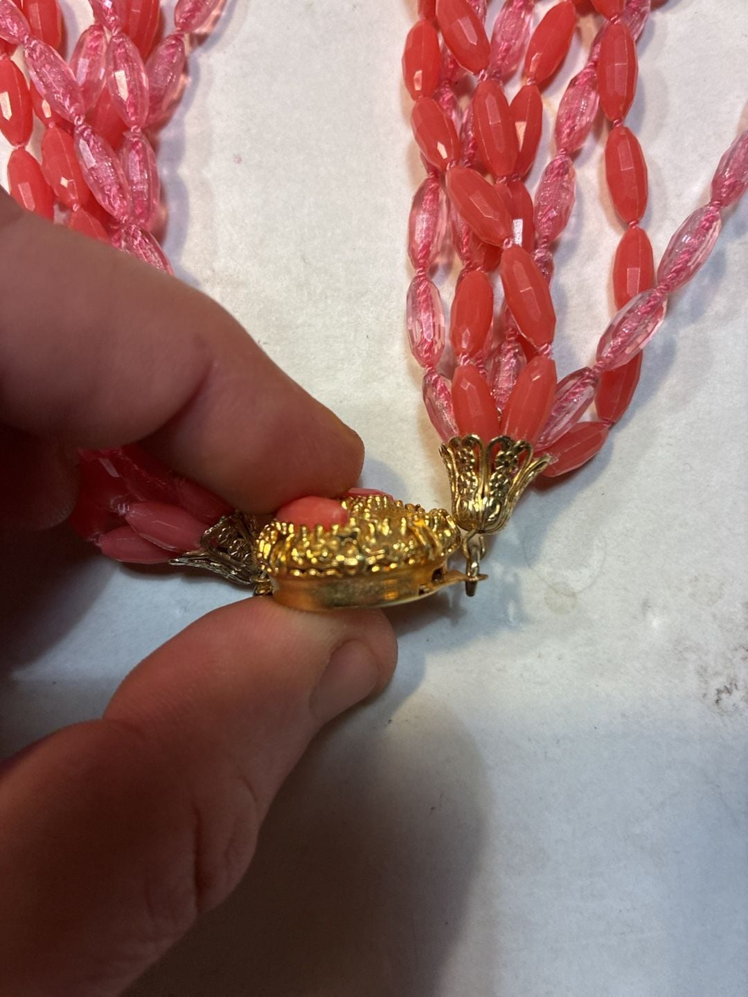 Vintage Multi Strand Pink And Coral Beaded Statement Necklace 7