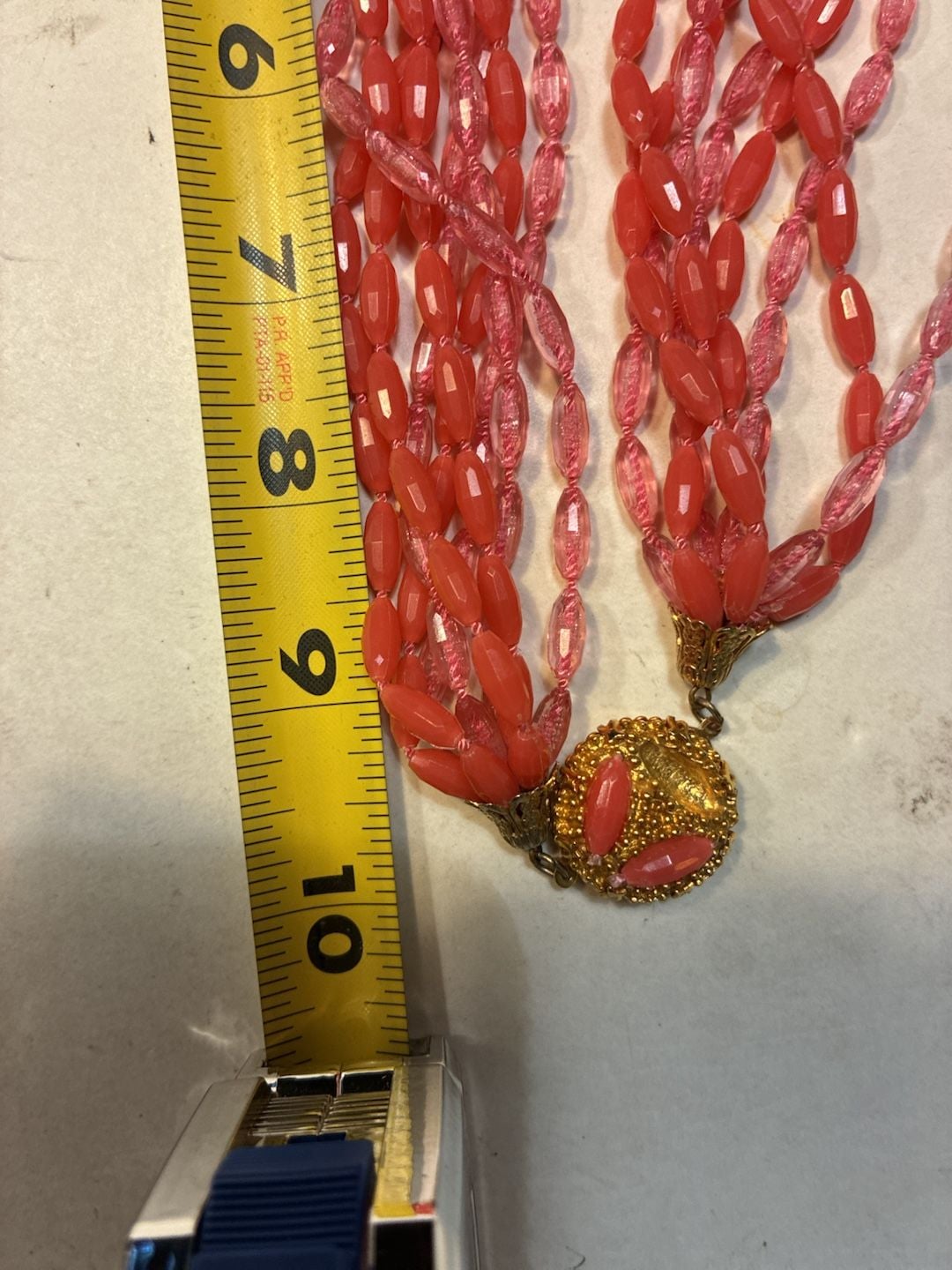 Vintage Multi Strand Pink And Coral Beaded Statement Necklace 8