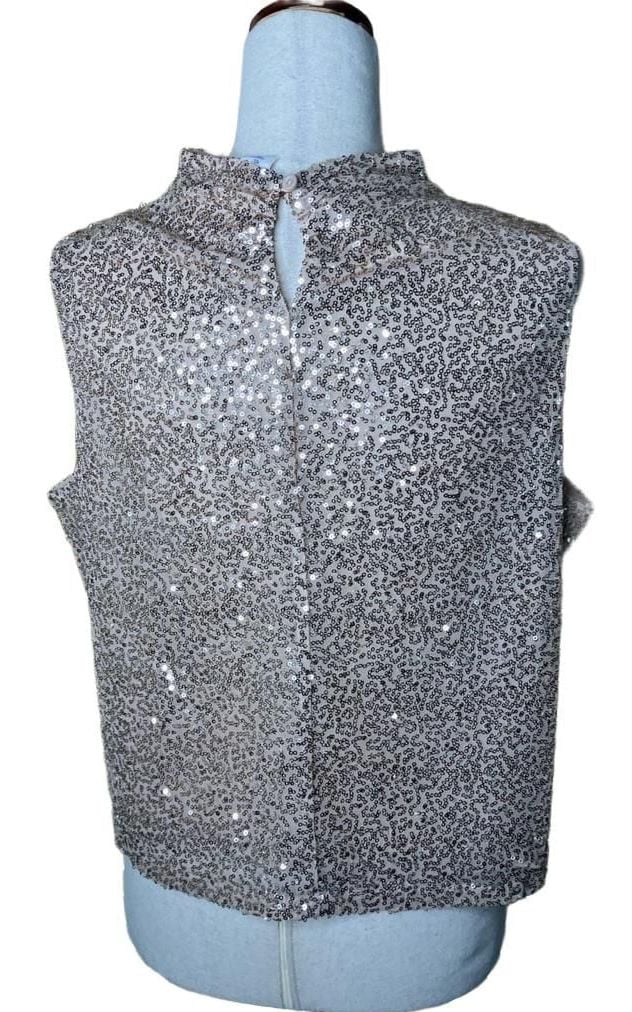 Melrose and Market Sequined Sleeveless Turtleneck Size L Rose Gold 4
