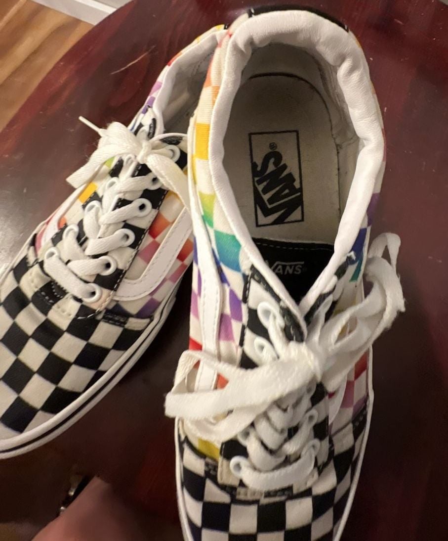 Vans Ward Rainbow Checkerboard Size 8 Women's Multicolor Skate Shoes 3