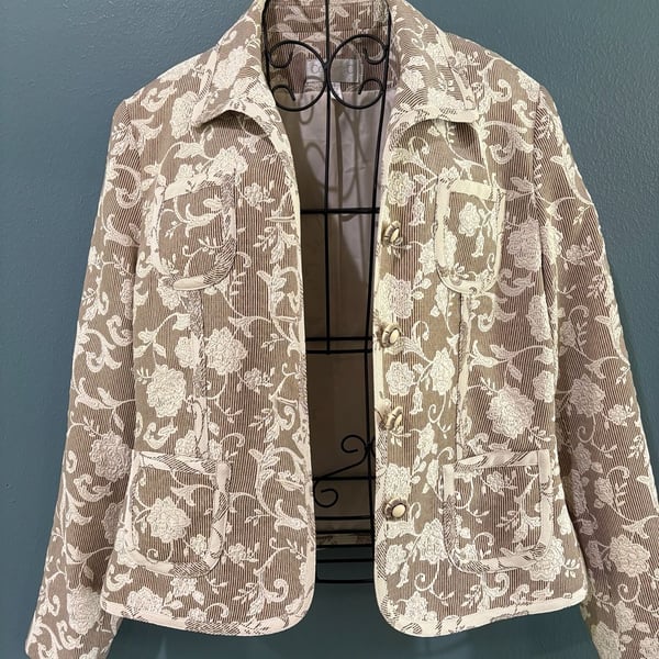 Conrad C Collection Blazer Size 10 Beige White Floral Tapestry Jacket