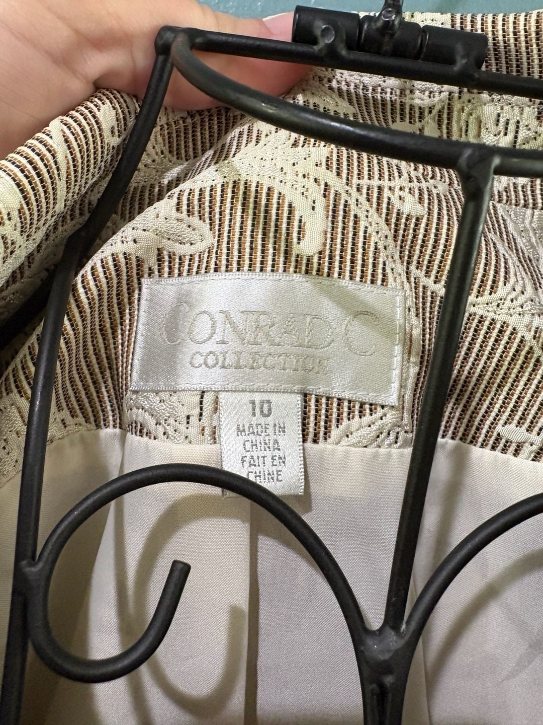 Conrad C Collection Blazer Size 10 Beige White Floral Tapestry Jacket 4