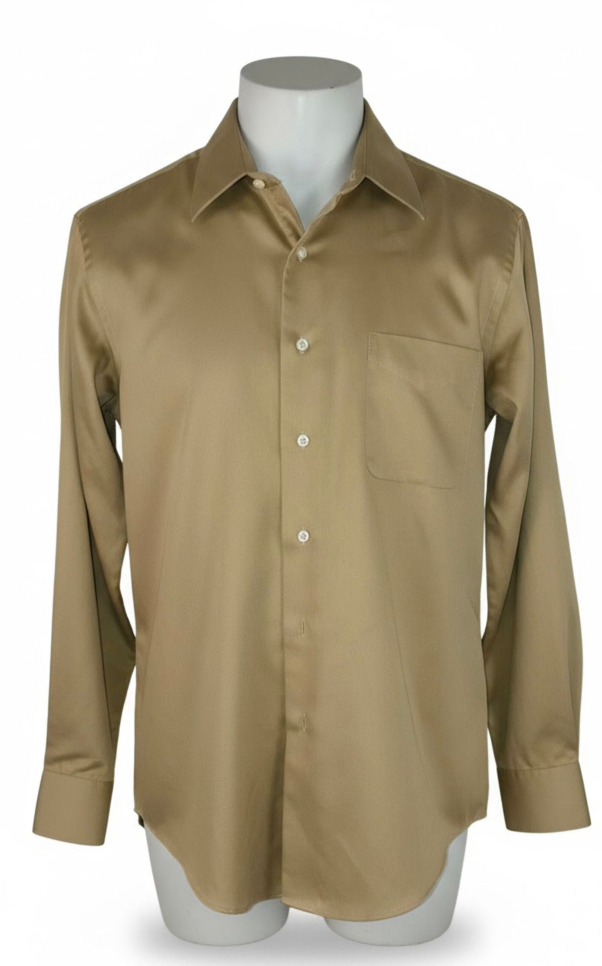 Geoffrey Beene Men Casual Dress Shirt, Size 17.5, Khaki , 70% Cotton %23 Poly 2