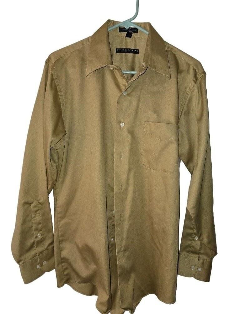 Geoffrey Beene Men Casual Dress Shirt, Size 17.5, Khaki , 70% Cotton %23 Poly 4