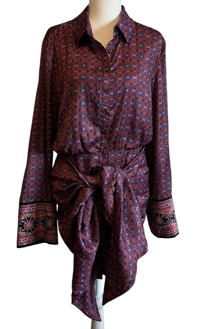 Free People Silky Rillo Shirtdress in Blackberry Tapestry Print 2