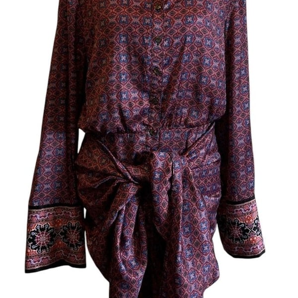 Free People Silky Rillo Shirtdress in Blackberry Tapestry Print