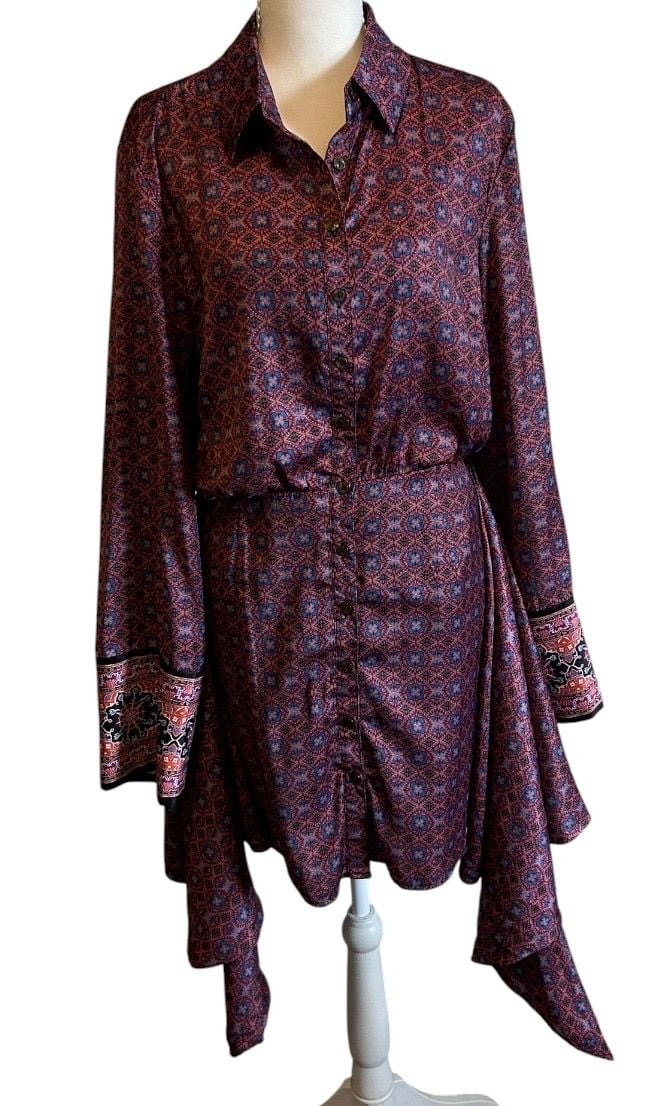 Free People Silky Rillo Shirtdress in Blackberry Tapestry Print 5