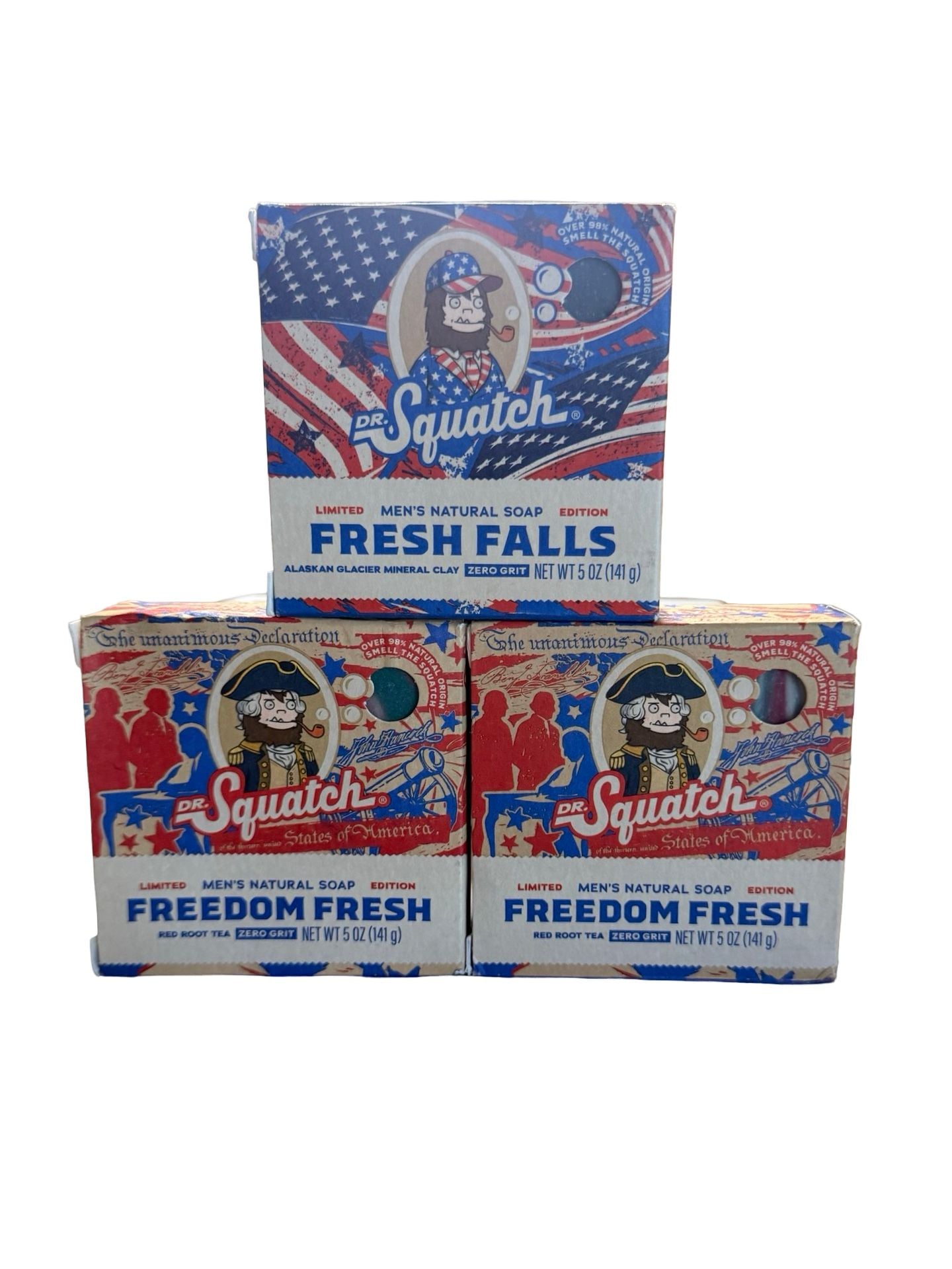 Dr. Squatch Freedom Fresh/Fresh Falls Limited Edition Soap 5 oz Bars Lot Of 3 1