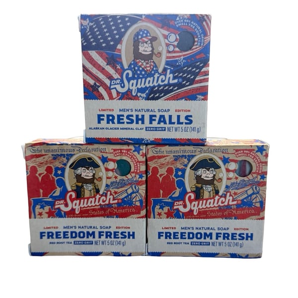 Dr. Squatch Freedom Fresh/Fresh Falls Limited Edition Soap 5 oz Bars Lot Of 3