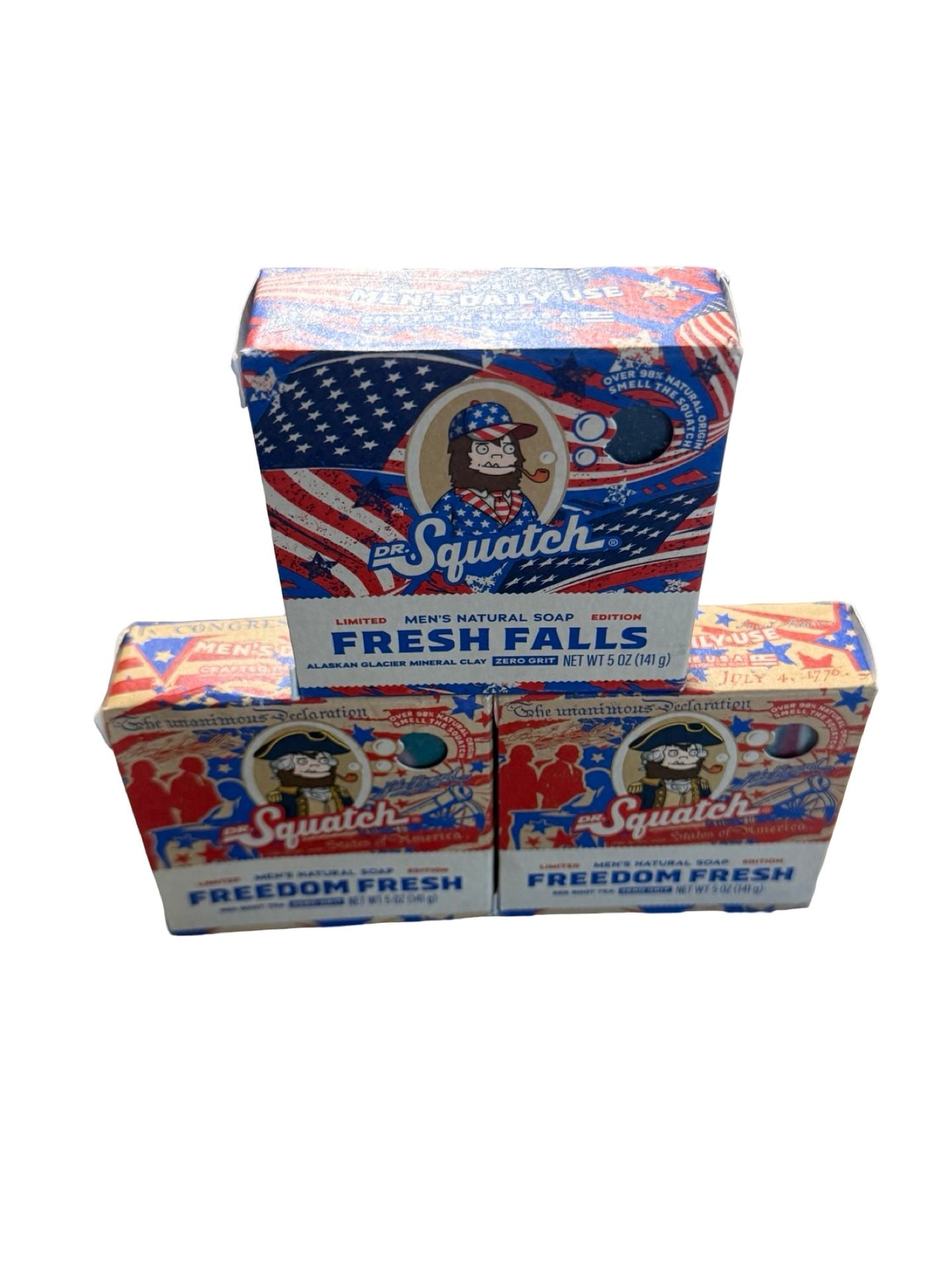 Dr. Squatch Freedom Fresh/Fresh Falls Limited Edition Soap 5 oz Bars Lot Of 3 2