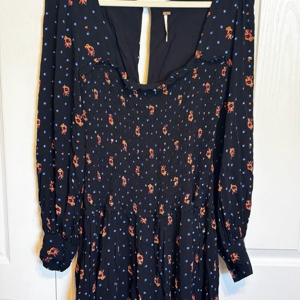 Free People Two Faces Smocked Printed Mini Dress
