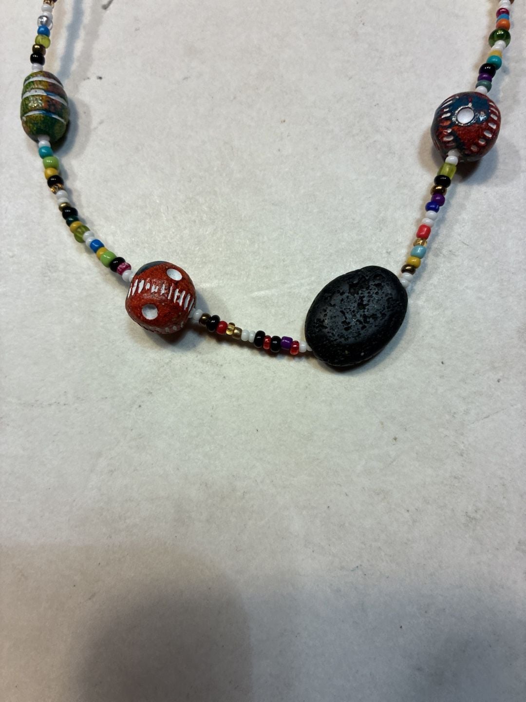 Unbranded Bohemian Multicolor Glass Seed And Lava Stone Bead Necklace 3