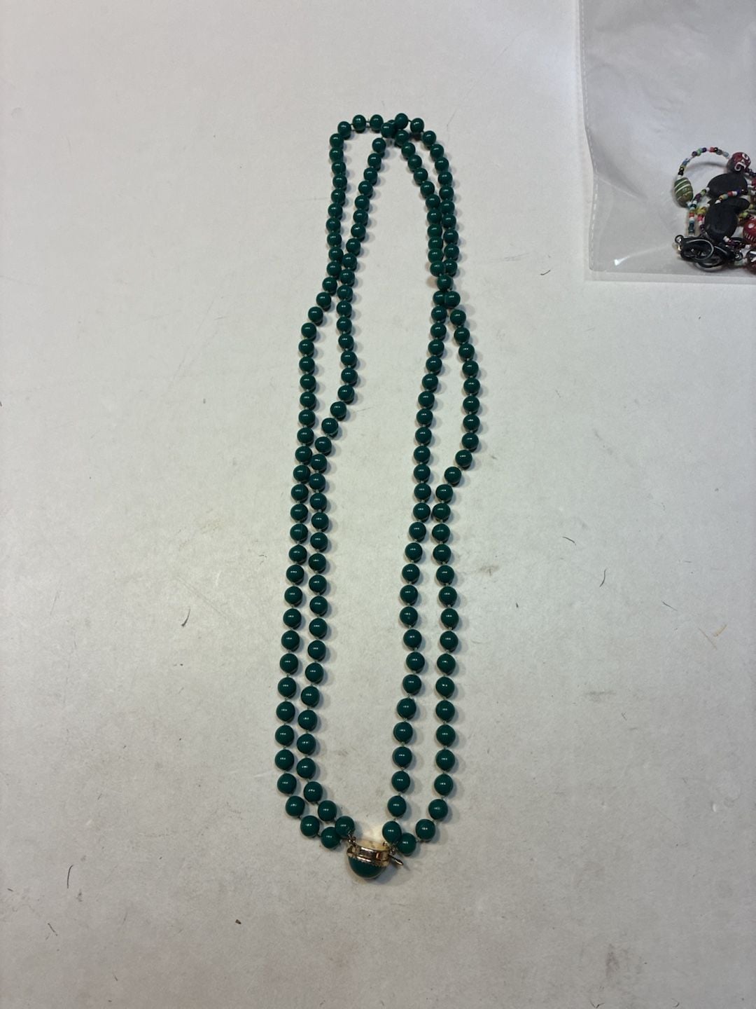 Vintage Two Strand Dark Green Beaded Necklace Hong Kong 2