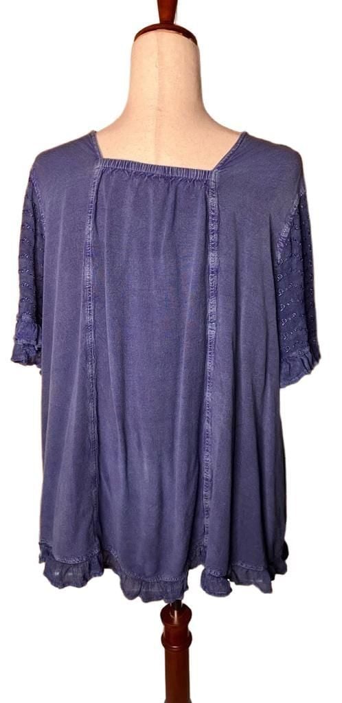 Roaman's Button Front Tunic Size 26W Blue Embroidered Boho Blouse 4