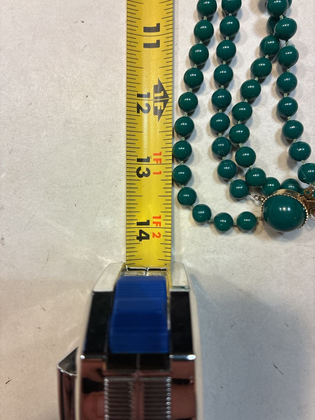 Vintage Two Strand Dark Green Beaded Necklace Hong Kong 7