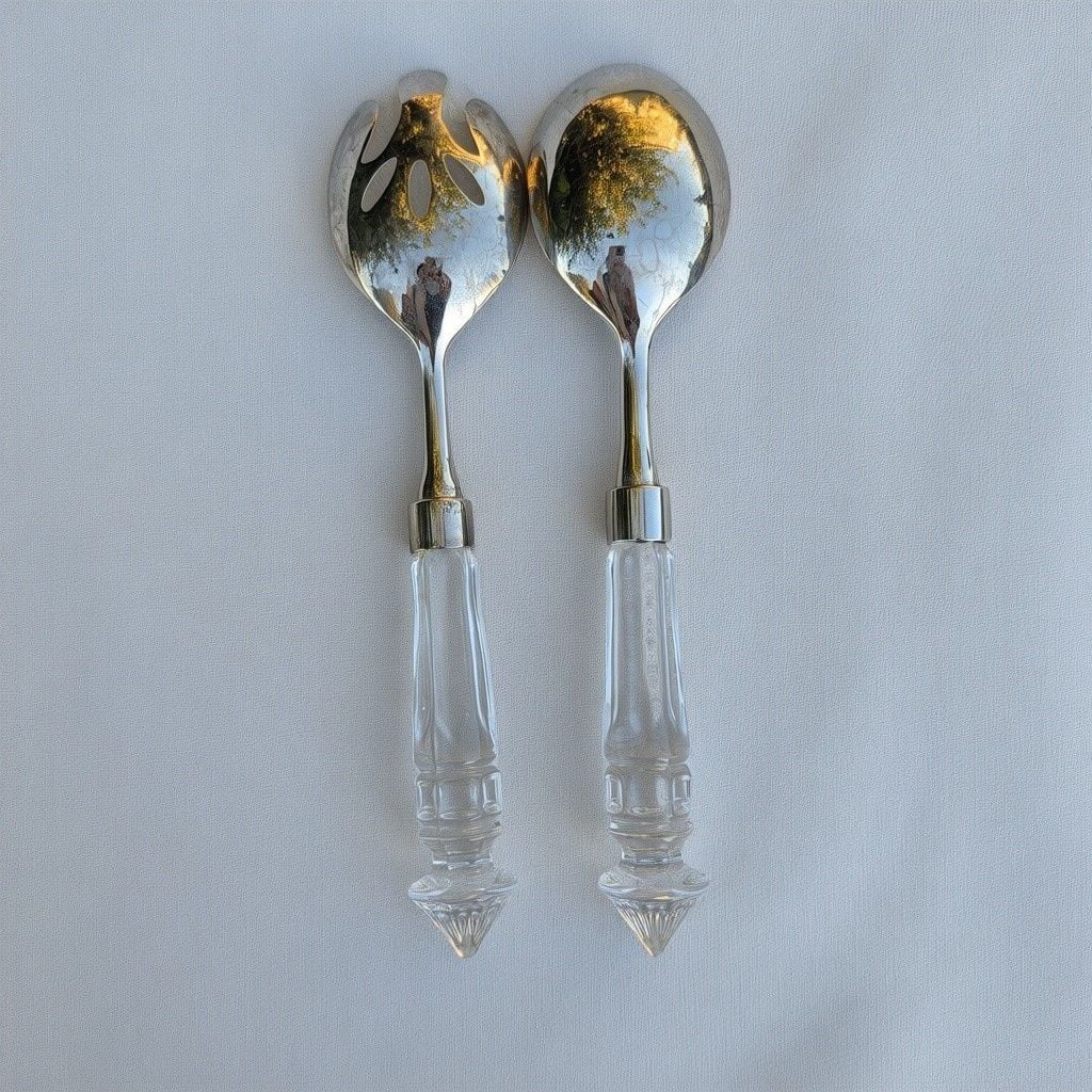 Godinger Dublin 2 Piece Salad Serving Set Silverplate Crystal 1