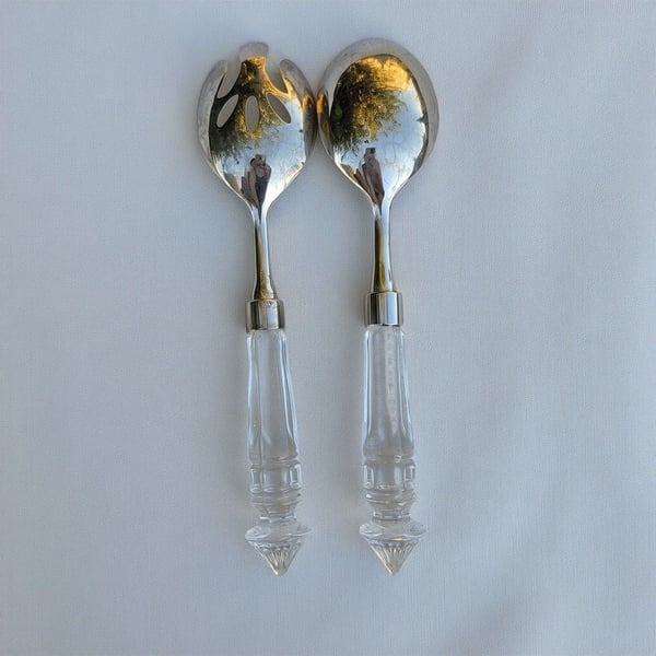 Godinger Dublin 2 Piece Salad Serving Set Silverplate Crystal
