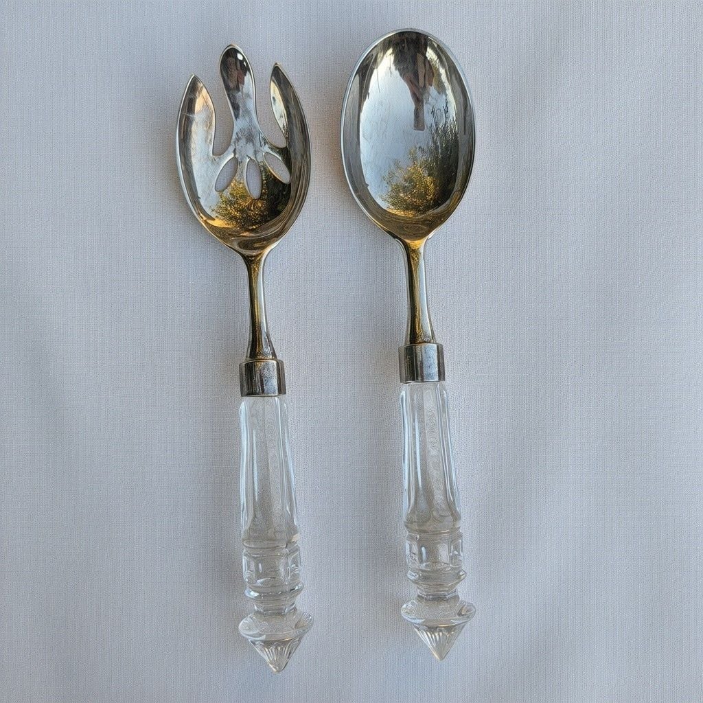 Godinger Dublin 2 Piece Salad Serving Set Silverplate Crystal 2