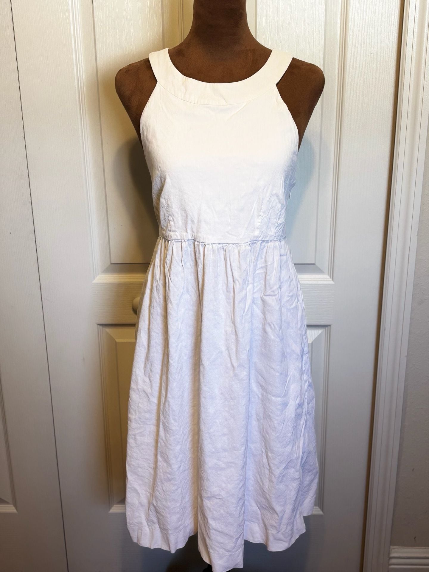Theory Dress Size 8 White Linen Blend Halter Midi Sleeveless 2