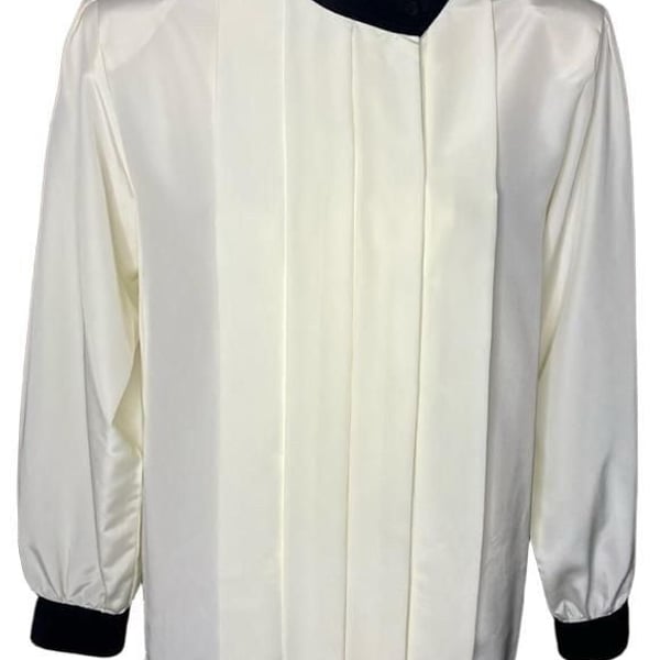 Laura and Jayne Blouse Size 12 Ivory Black Pleated Front Tuxedo