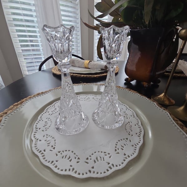 Echt Bleikristall Lead Crystal Cut Glass Candlestick Holders Set Of 2