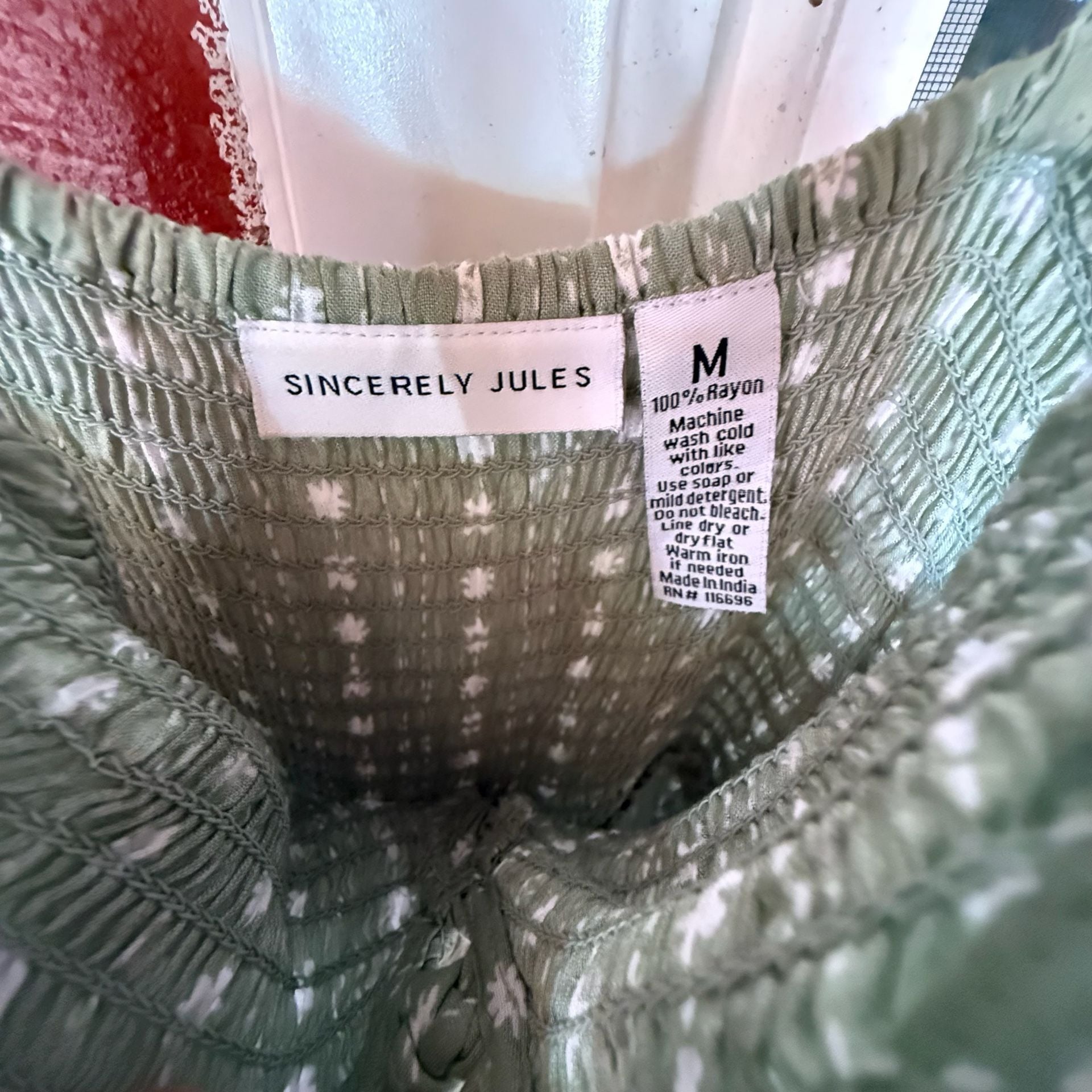 Sincerely Jules Jumpsuit Size M Green Floral Smocked Spaghetti Strap 3
