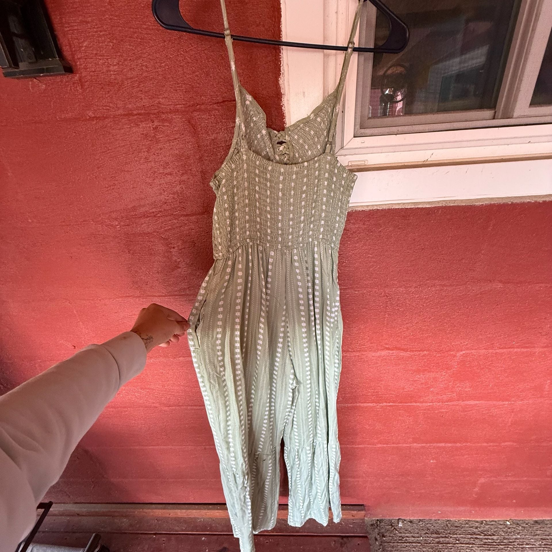 Sincerely Jules Jumpsuit Size M Green Floral Smocked Spaghetti Strap 4