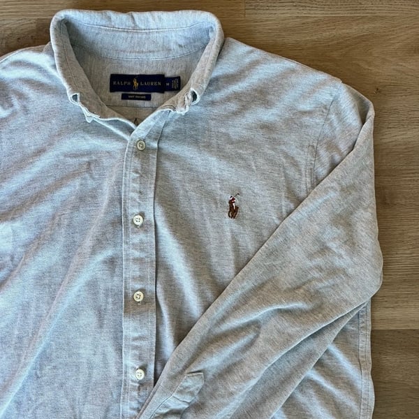 Ralph Lauren, Knit Oxford Button Down, Business Casual, Heathered Gray, M