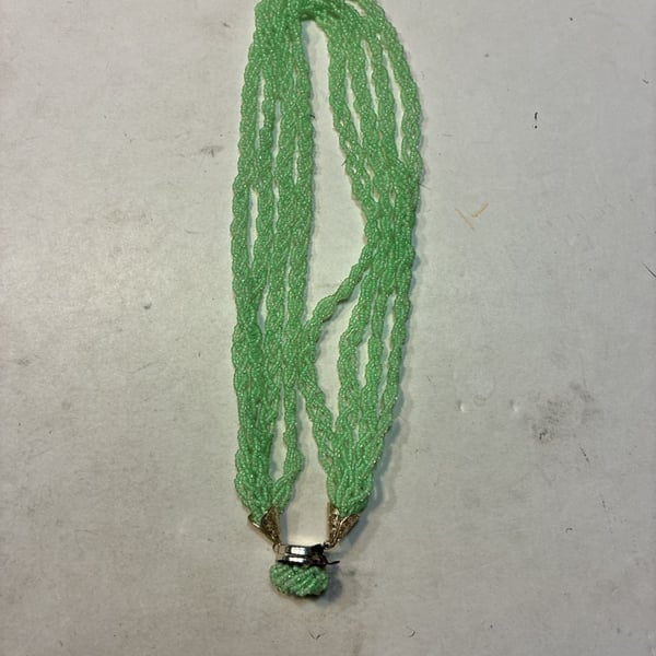 Vintage Multi Strand Seed Bead Necklace Lime Green Beaded Jewelry