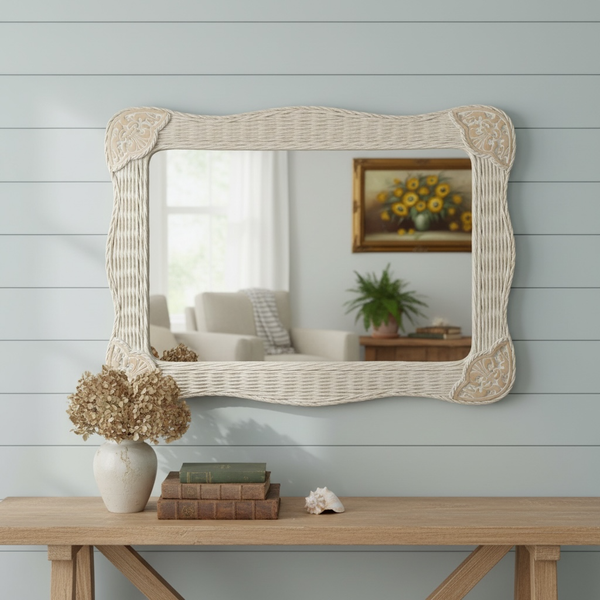 Wicker Wall Mirror Coastal Rattan Pier 1 Imports Jamaica 27 X 36