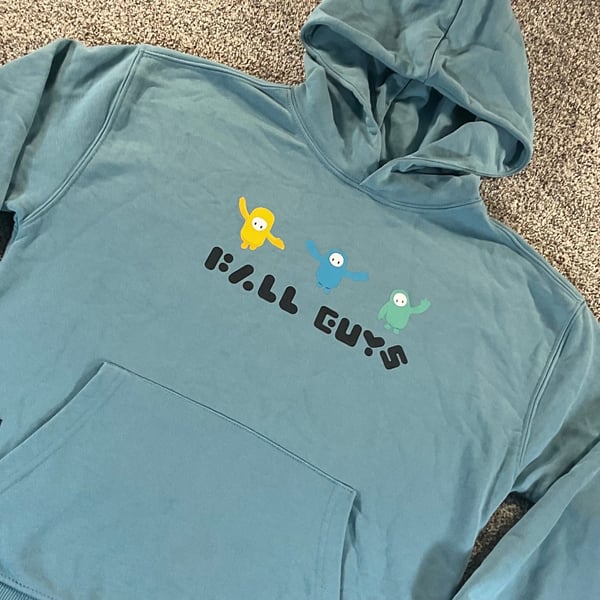 Zara Fall Guys Hoodie Size 13-14 Youth XL Blue Graphic Pullover Sweatshirt