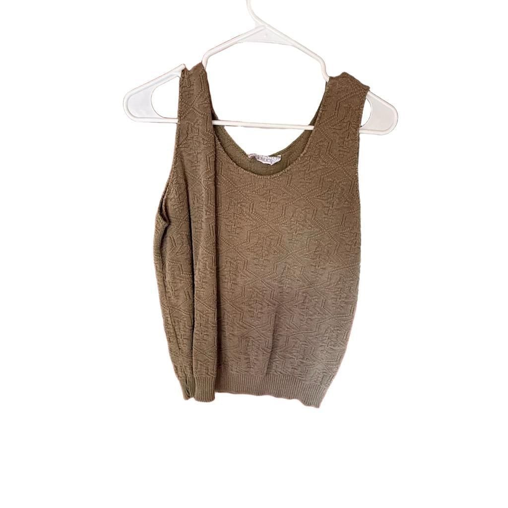Stefano Sportswear Knit Tank Top Brown Geometric Textured Scoop Neck 2
