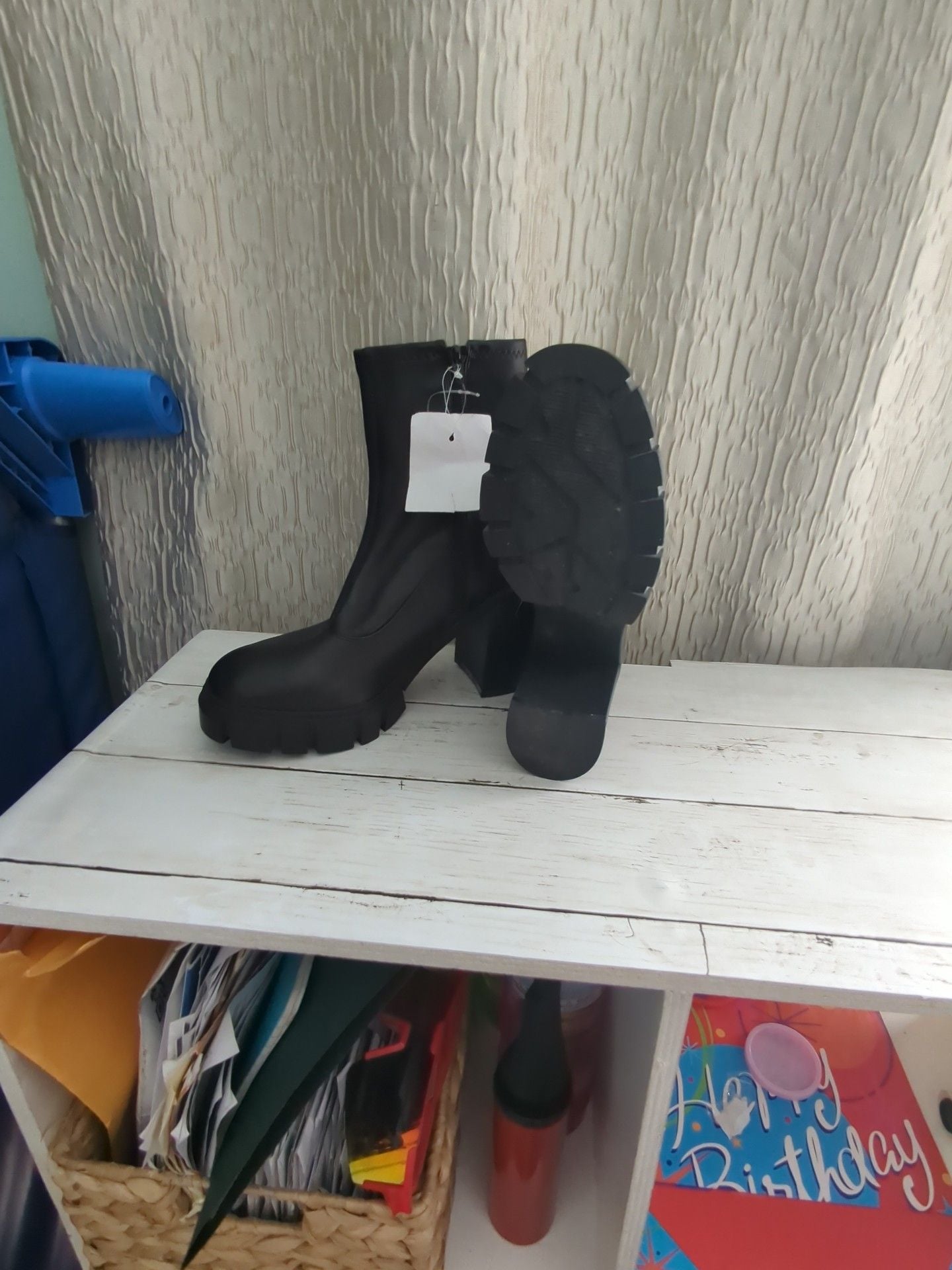 Guess Jolting Block Heel Boots Black Size 7.5 3