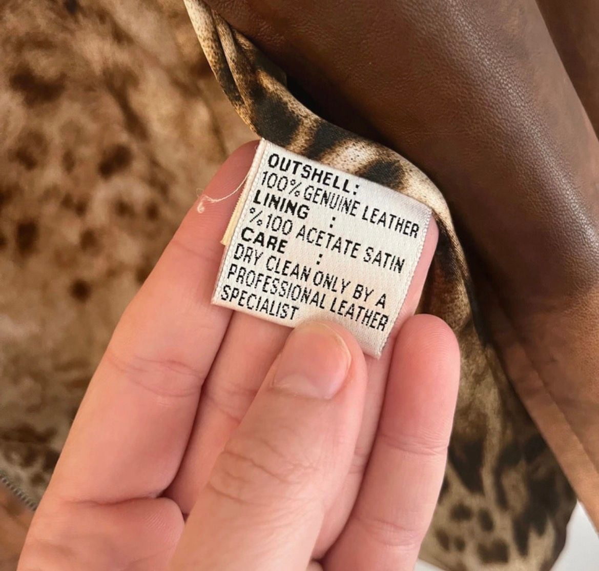 100% Genuine Distressed Leather Jacket, Boho, Edgy Satin Animal Print Lining, M 5