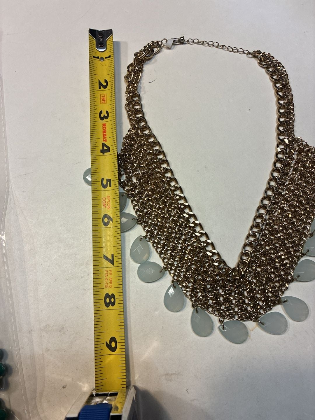 Statement Necklace Gold Tone Multi Strand Chain Glass Tear Drop Bib 7
