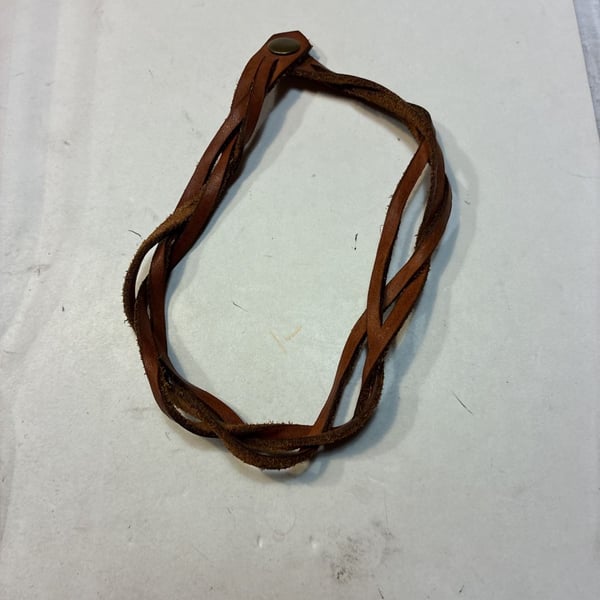 Unbranded Brown Braided Leather Strap Snap Closure 7 Inches Brown