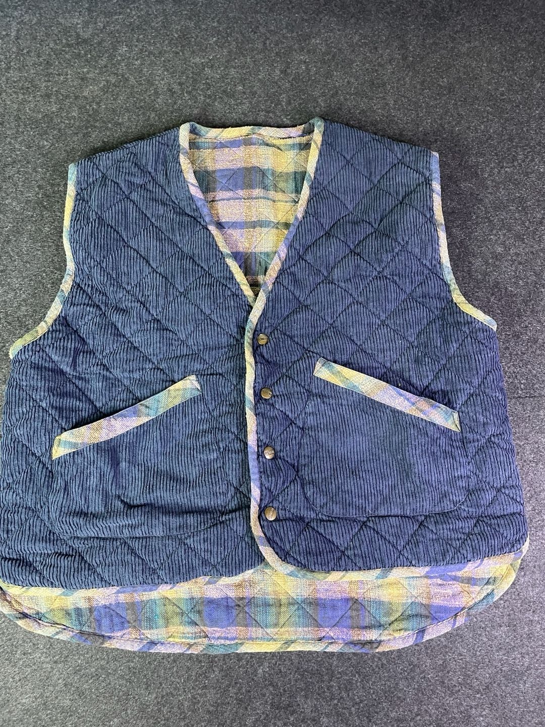 Protest Quilted Corduroy Vest Plaid Blue 2