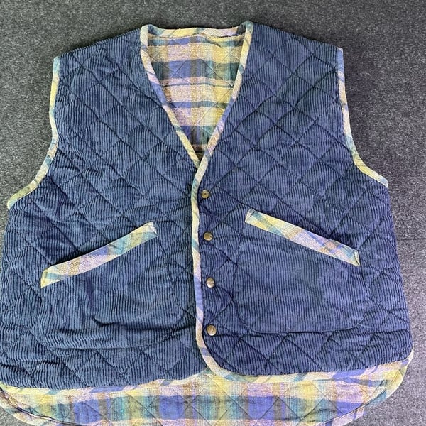 Protest Quilted Corduroy Vest Plaid Blue