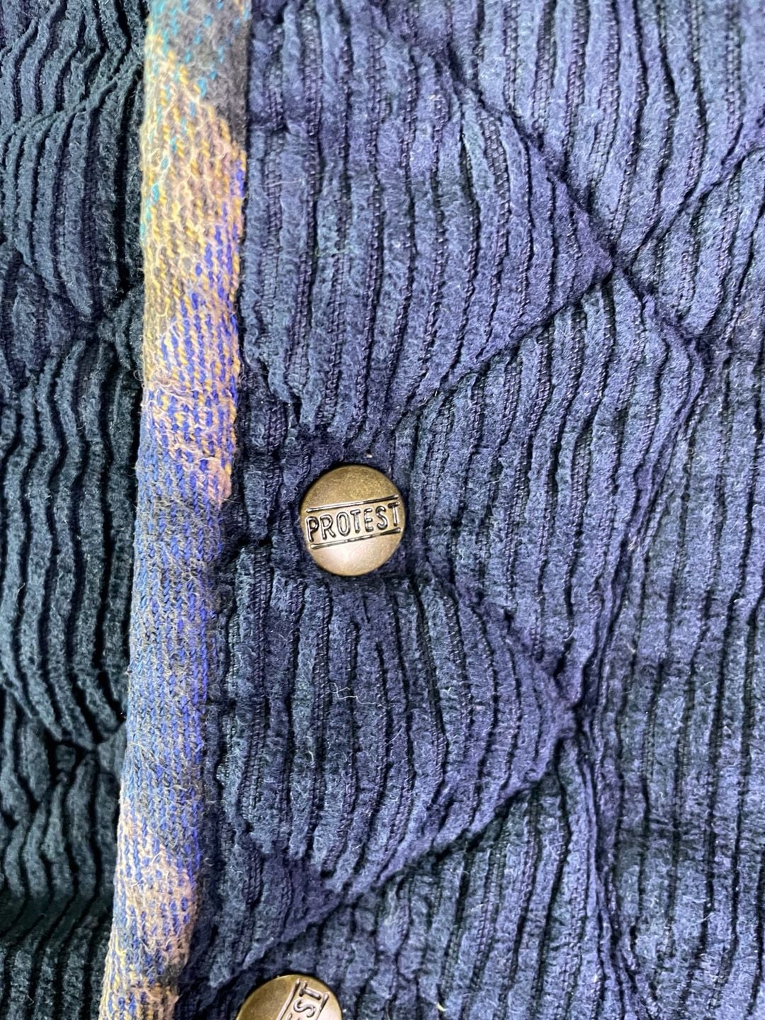 Protest Quilted Corduroy Vest Plaid Blue 5