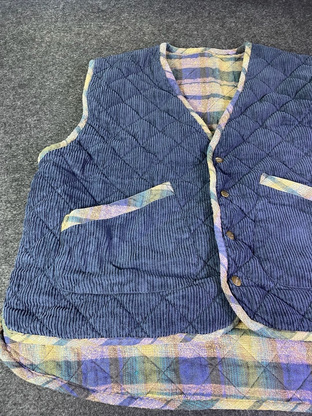 Protest Quilted Corduroy Vest Plaid Blue 6
