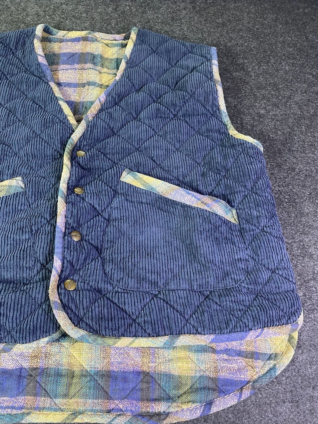 Protest Quilted Corduroy Vest Plaid Blue 7