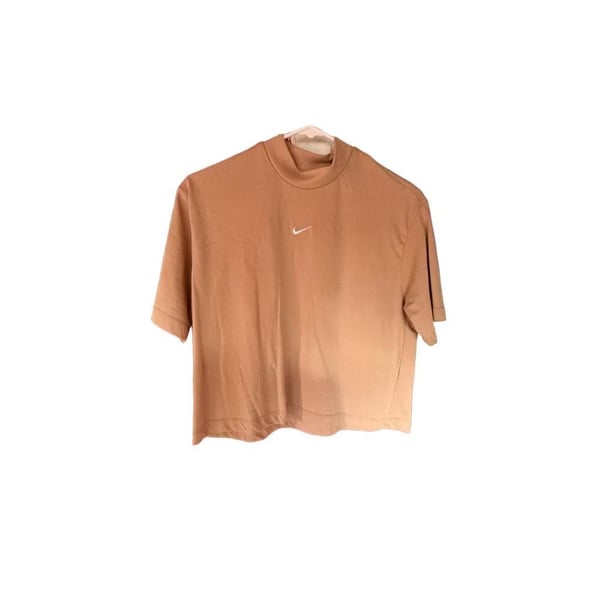 Nike Mock Neck Crop Top Size S Tan Center Swoosh T-Shirt