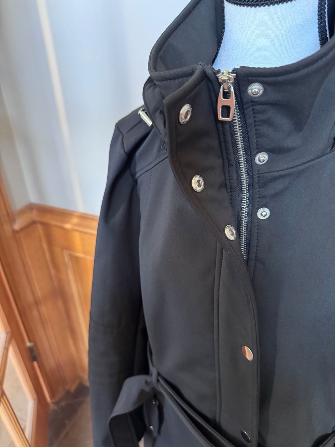 Roz & Ali Women’s Black Belted Coat XL Detachable Hood Zip Snap Jacket 3