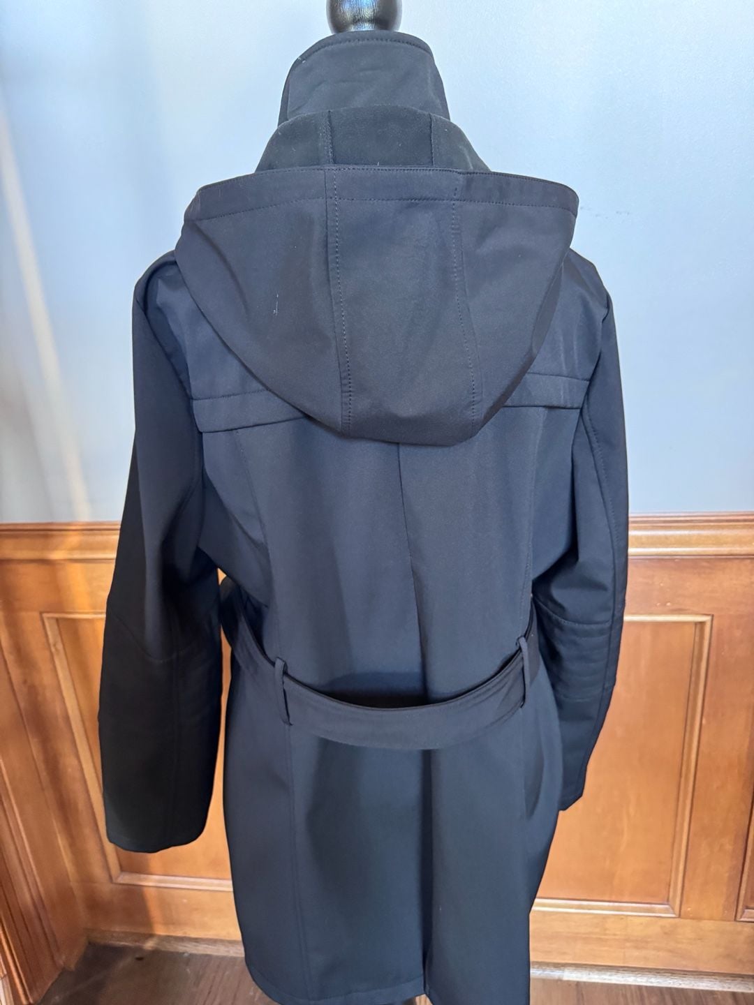Roz & Ali Women’s Black Belted Coat XL Detachable Hood Zip Snap Jacket 4